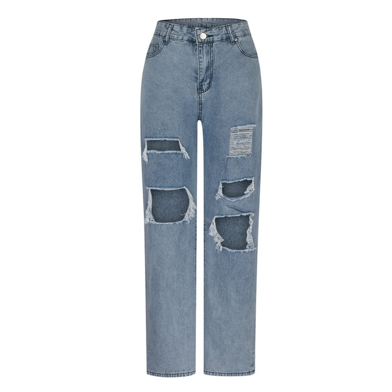 ZZwxWA Pants Women Oversize Button Down Zipper Broken Hole