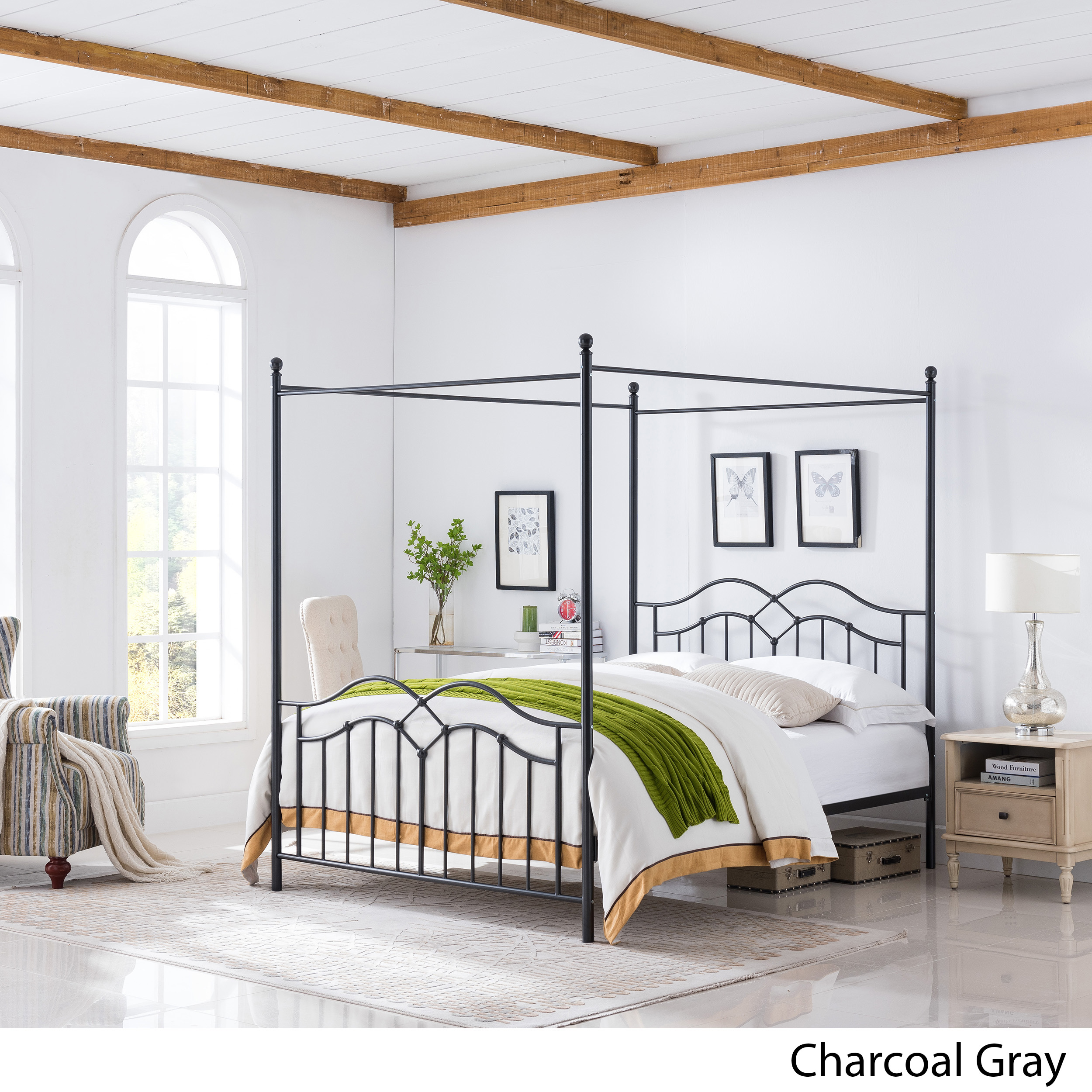 Noble House Selene Traditional Iron Canopy Queen Bed Frame, Charcoal Gray - image 2 of 7