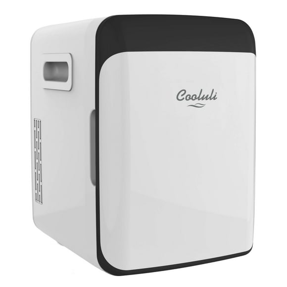Cooluli 10L Mini Fridge for Bedroom - Car, Office Desk & College Dorm Room - 12V Portable Cooler & Warmer for Food, Drinks, Skincare, Beauty, Makeup & Cosmetics - AC/DC Small Refrigerator (White)