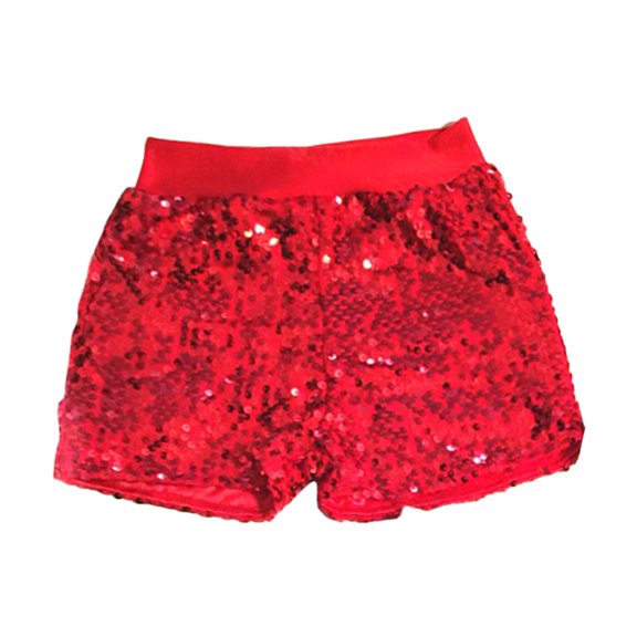 Cathalem Girls Sequin Shorts High Waist Sparkly Glitter Rave A-Line Hot Pants Red 5-7 Years