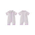 thumbnail image 2 of BemeyourBBs Newborn Baby Boy Girl Summer Clothes 0 3 6 Months Plaid Romper One Piece Outfit Short Sleeve Turn-down Collar Zipper Jumpsuits Shorts, 2 of 9