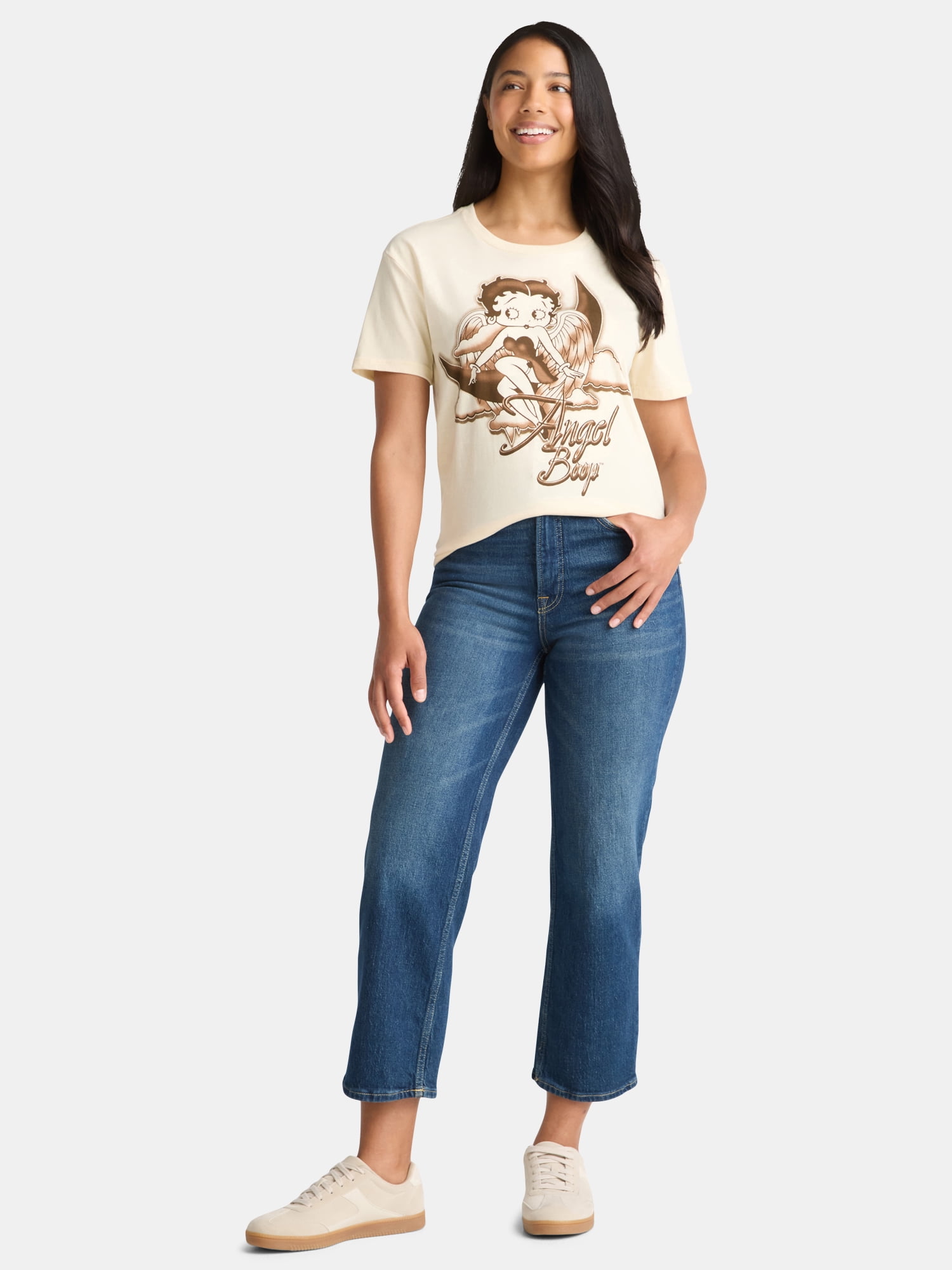 Betty Boop Women’s Angel Graphic Tee with Short Sleeves, Sizes XXS-2XL