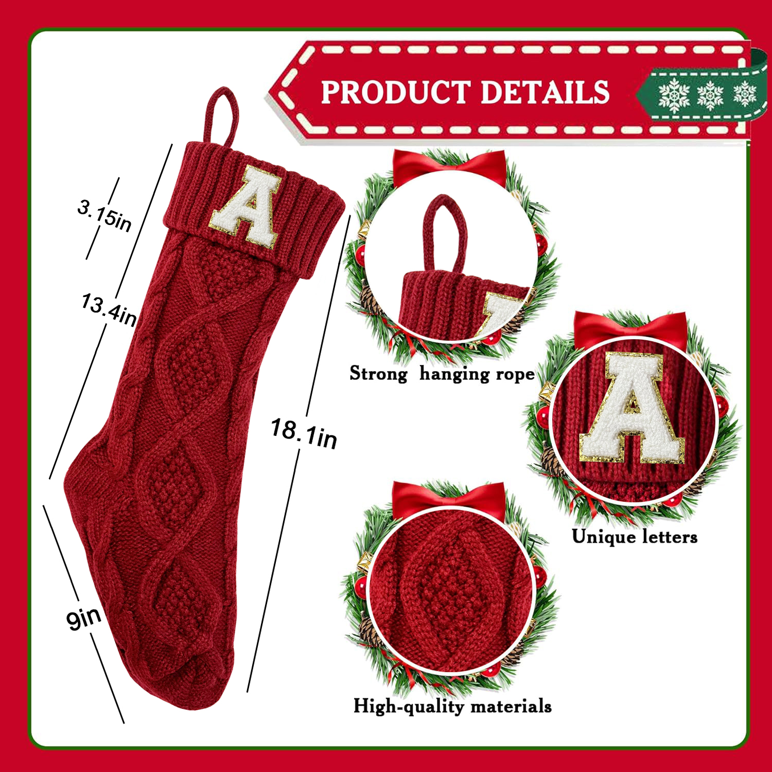 Tetou Personalized Christmas Stockings with Initial Letter photo 6