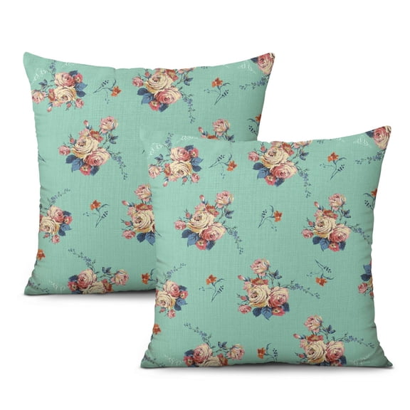 Green Floral Pillow Covers 20x20 Inch Linen Decorative Square Throw Pillow Covers for Home Sofa Bedroom Outdoor Indoor