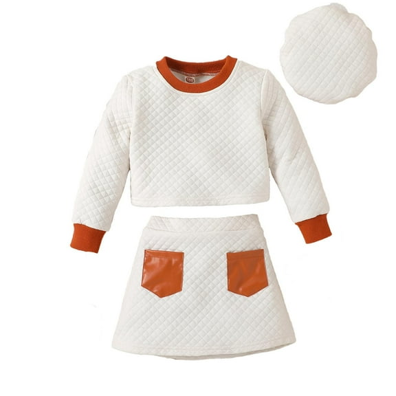 Sngxgn Toddler Girls Skirt Set Long Sleeve Ruffle Shirt and Skirt Outfit 2 Piece Set(White,110)