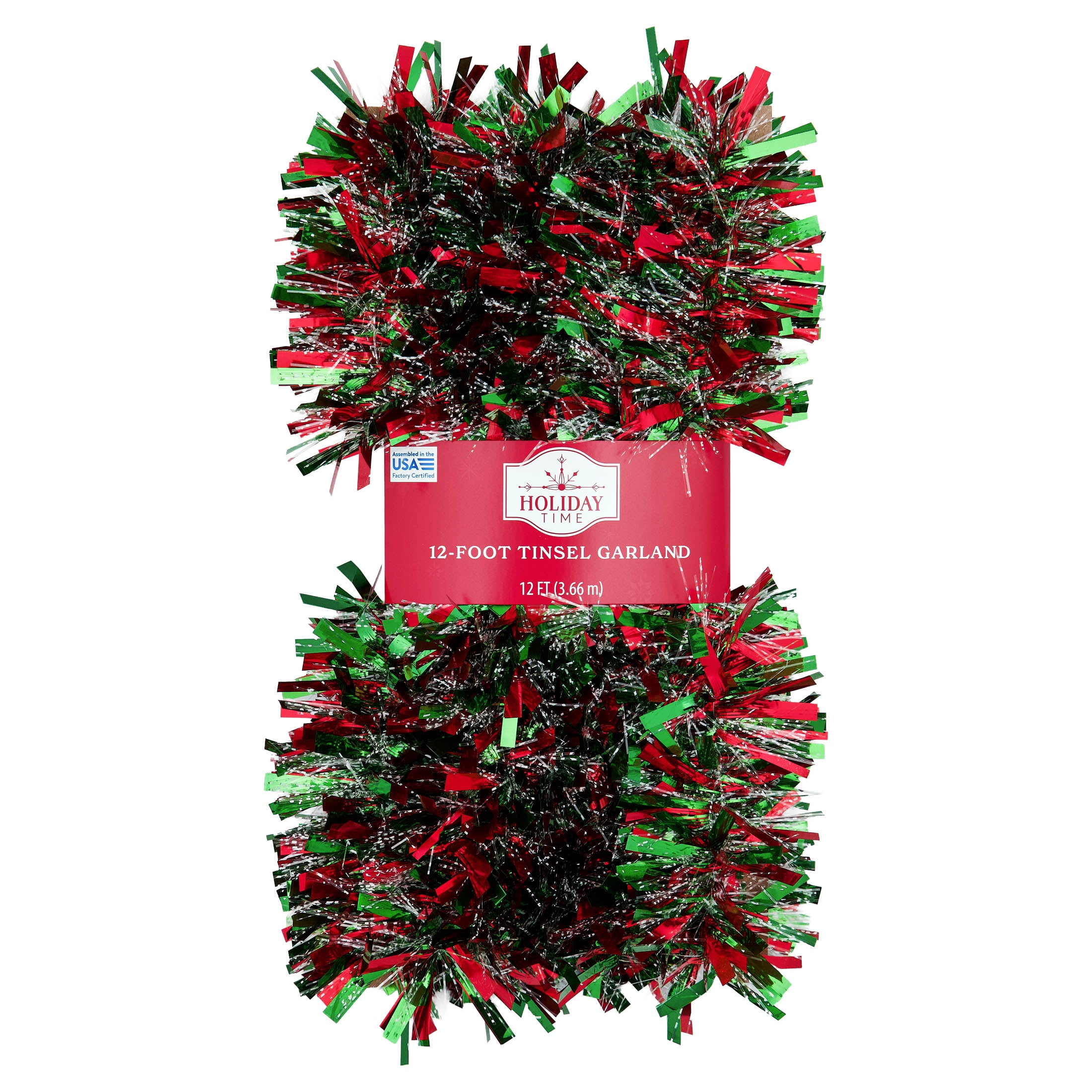 Tinsel Christmas Garland, Red/Green/White, 12', by Holiday Time