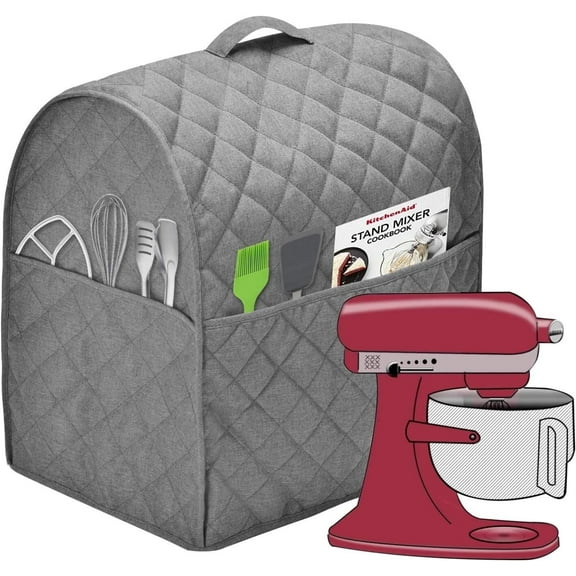 Stand Mixer Dust Cover with 3 Pockets Compatible with KitchenAid Tilt Head, Easy Cleaning,Can Ironable (Light Gray, Fits for 4-6 Quart)