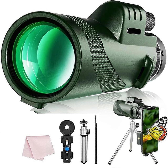 80x100 Monocular Starscope Monocular High Power Monocular with Smartphone Holder and Waterproof Tripod for Bird Watching, Hunting, Traveling, Camping