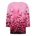 thumbnail image 4 of HaHaHappy Womens Halloween Shirts Plus Size V Neck Button Down Henley Tees Horror Bat Printed Funny Tunic Tops Spooky 3/4 Sleeve T-Shirts Three Quarter Length Blouses Pink M, 4 of 5
