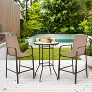 Gymax 3PCS Patio Bar Set Outdoor Bistro Set w/ 2 Stools & 1 Tempered Glass Table Brown