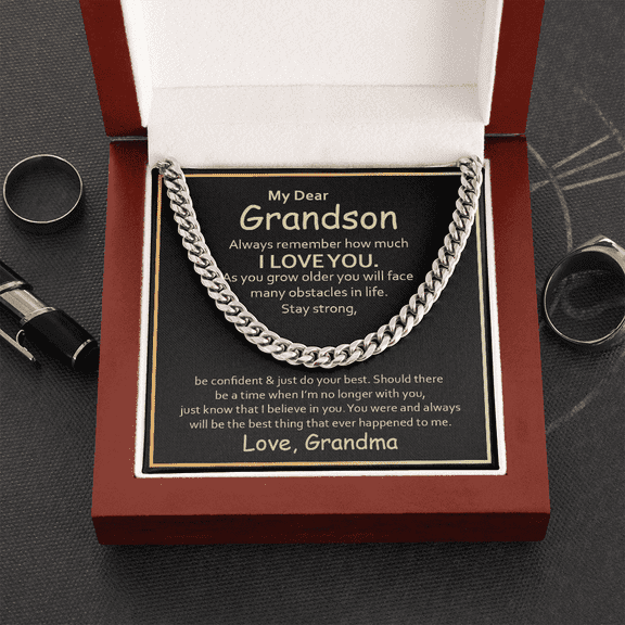 Grandson Gift Necklace, Gift Necklace For Grandson, Birthday Gift Necklace For Grandson, Graduation Gift Necklace For Grandson, From Grandma, Cuban Chain Necklace