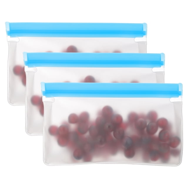 Uxcell Sac de Congélation Réutilisable 6"x2"x4.1", 3 Pcs Sacs Autoportants de Rangement Alimentaire à Fermeture Éclair Étanches pour Réfrigérateur Collations Légumes Fruits, Contenant à Glace pour une Fraîcheur Durable, Bleu