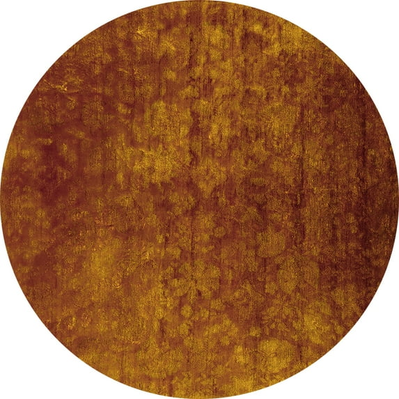 Ahgly Company Machine Washable Indoor Round Oriental Yellow Industrial Area Rugs, 6' Round