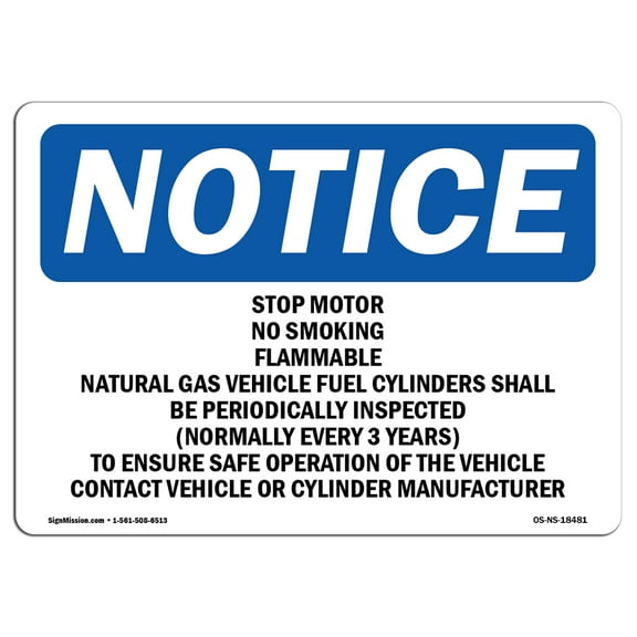 OSHA Notice Sign - Stop Motor No Smoking Flammable Gas Natural | Decal | Protect Your Business, Construction Site | Made in the USA