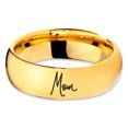 thumbnail image 2 of Tungsten Mom Typography Writing Band Ring 7mm Men Women Comfort Fit 18k Yellow Gold Dome Polished, 2 of 4
