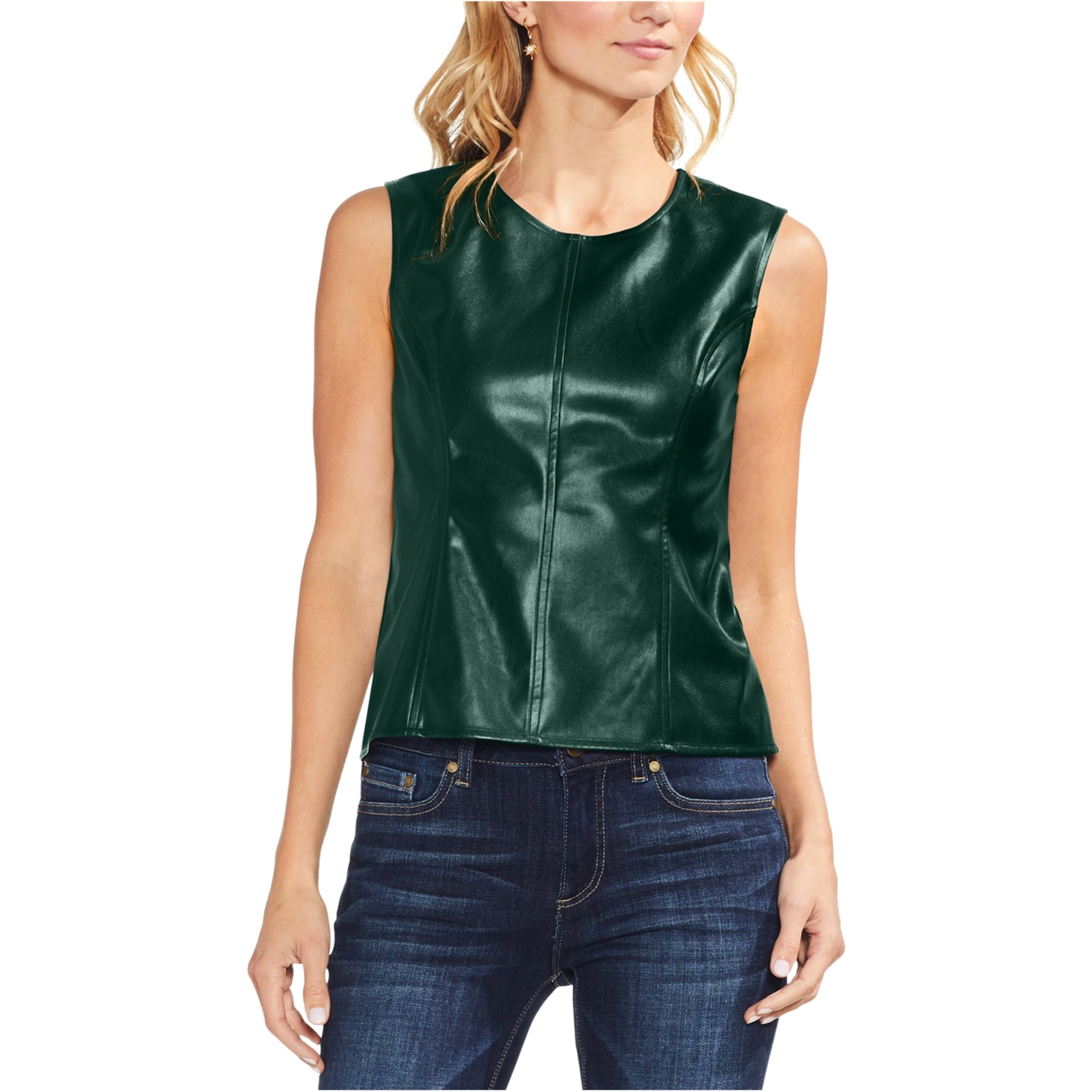 Vince Camuto Vince Camuto Womens Faux Leather Sleeveless Blouse Top