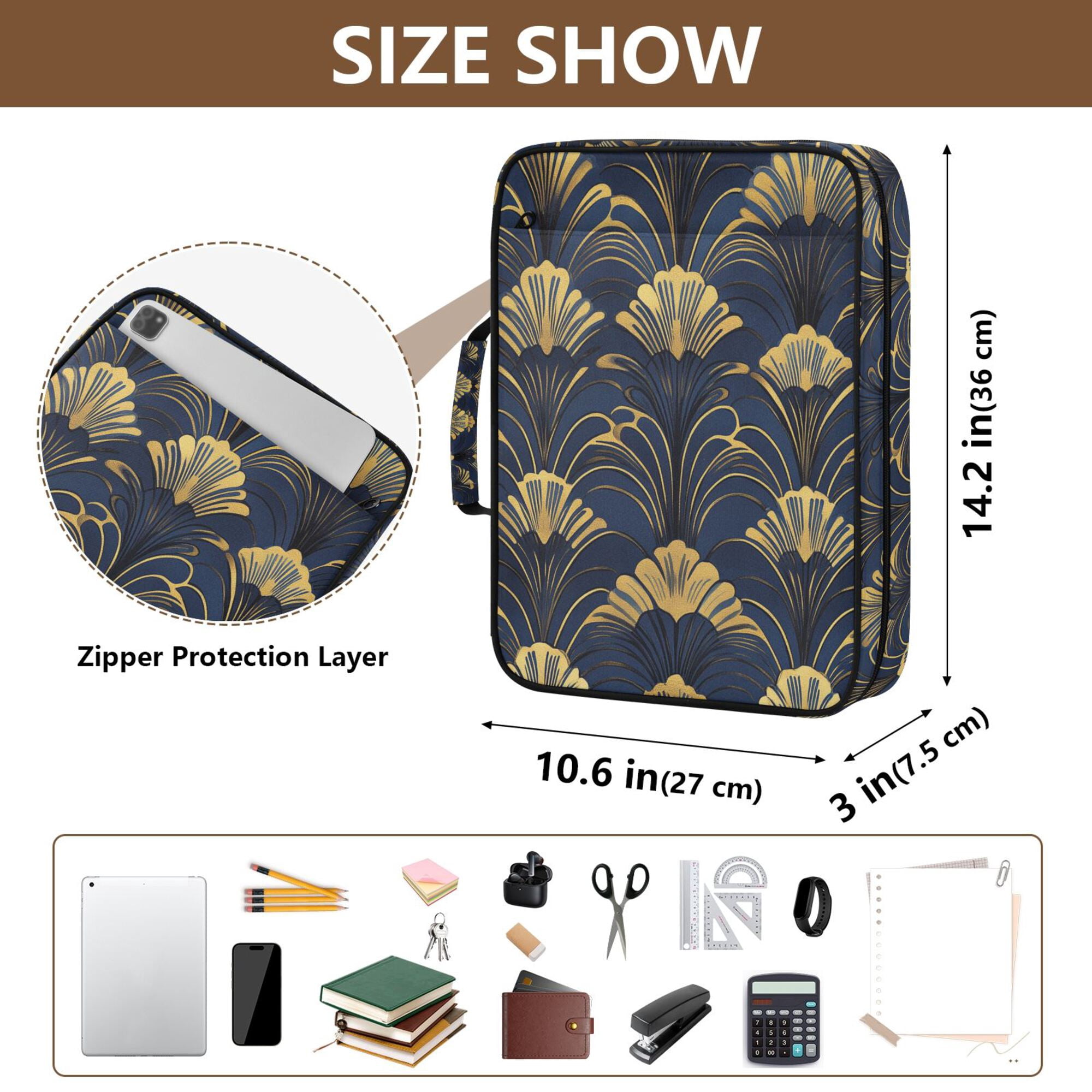 FORMRS Accordion File Folder A4 Size 7-Pocket Expanding Document Organizer Bag with 3 Ring Binder, Gold Art Pattern