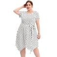 thumbnail image 4 of Vestido de mujer de talgrande alto bajo retro mangas cortas vestidos de lunares blanco 2X, 4 of 6