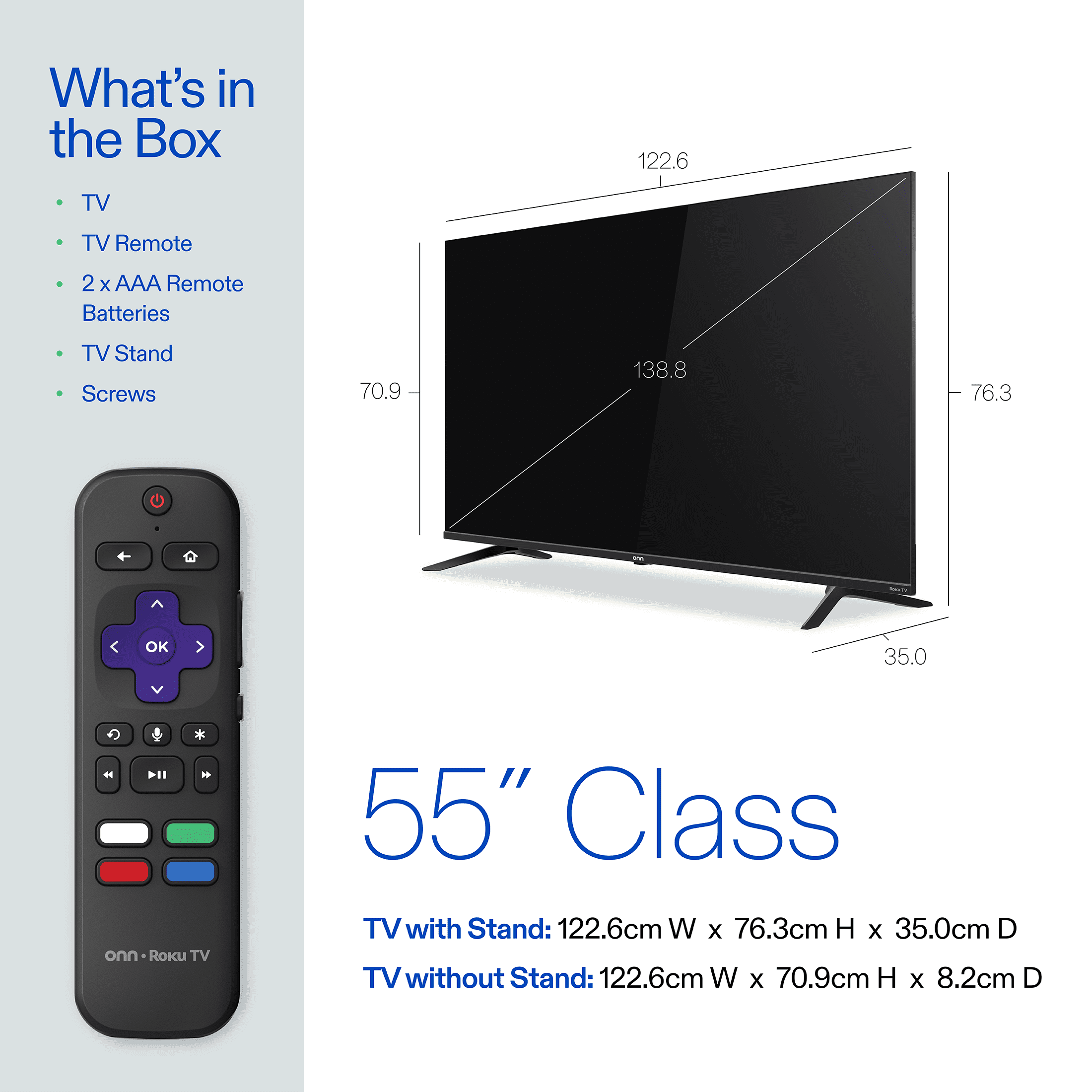 Téléviseur intelligent Roku QLED Mini-DEL 4K UHD de 139,7 cm (55 po) onn, ONB25MNR55-CA, 3 HDMI, 144 Hz