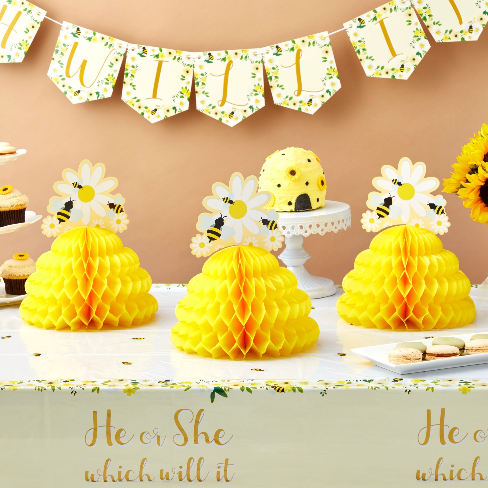 HappyField Honey and Bee Baby Shower Decorations Yellow Cream Black Tissue  Paper Pom Poms Flower Paper Lanterns for Honey Bee