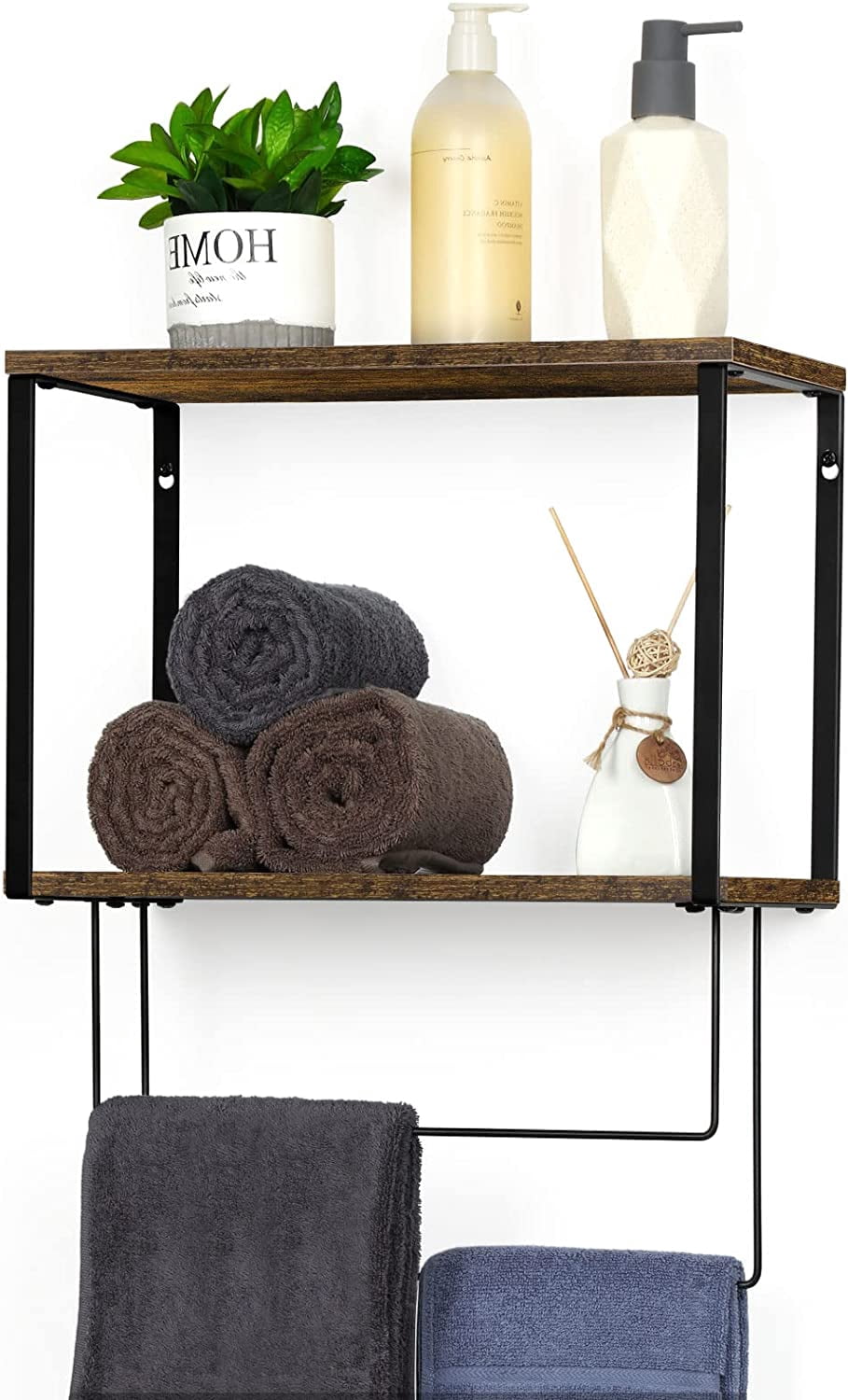 Oumilen Wall Mount Bathroom Shelf Rustic 8.07"x15.75" 2 Tier