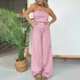 thumbnail image 2 of Off Shoulder Jumpsuit Women Plus Size Striped Strapless Jumpsuits Drawstring High Waisted Jumpsuits Rompers with Pockets, 2 of 5