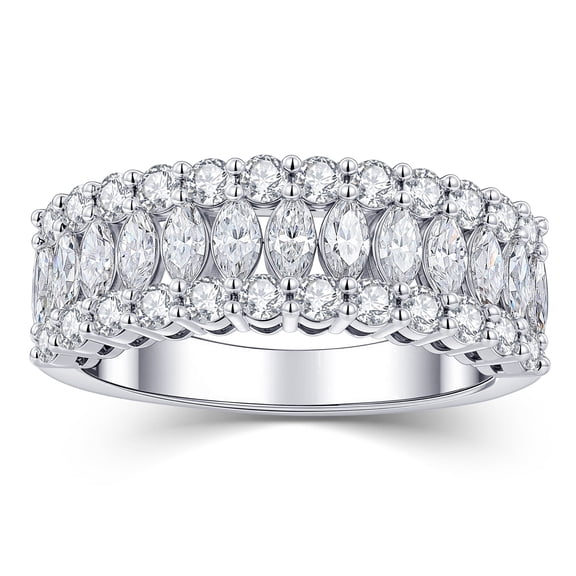 Blongme Moissanite Wedding Bands for Women 2.0ct Marquise Cut D Color VVS1 Three Row Eternity Wedding Ring Size 7