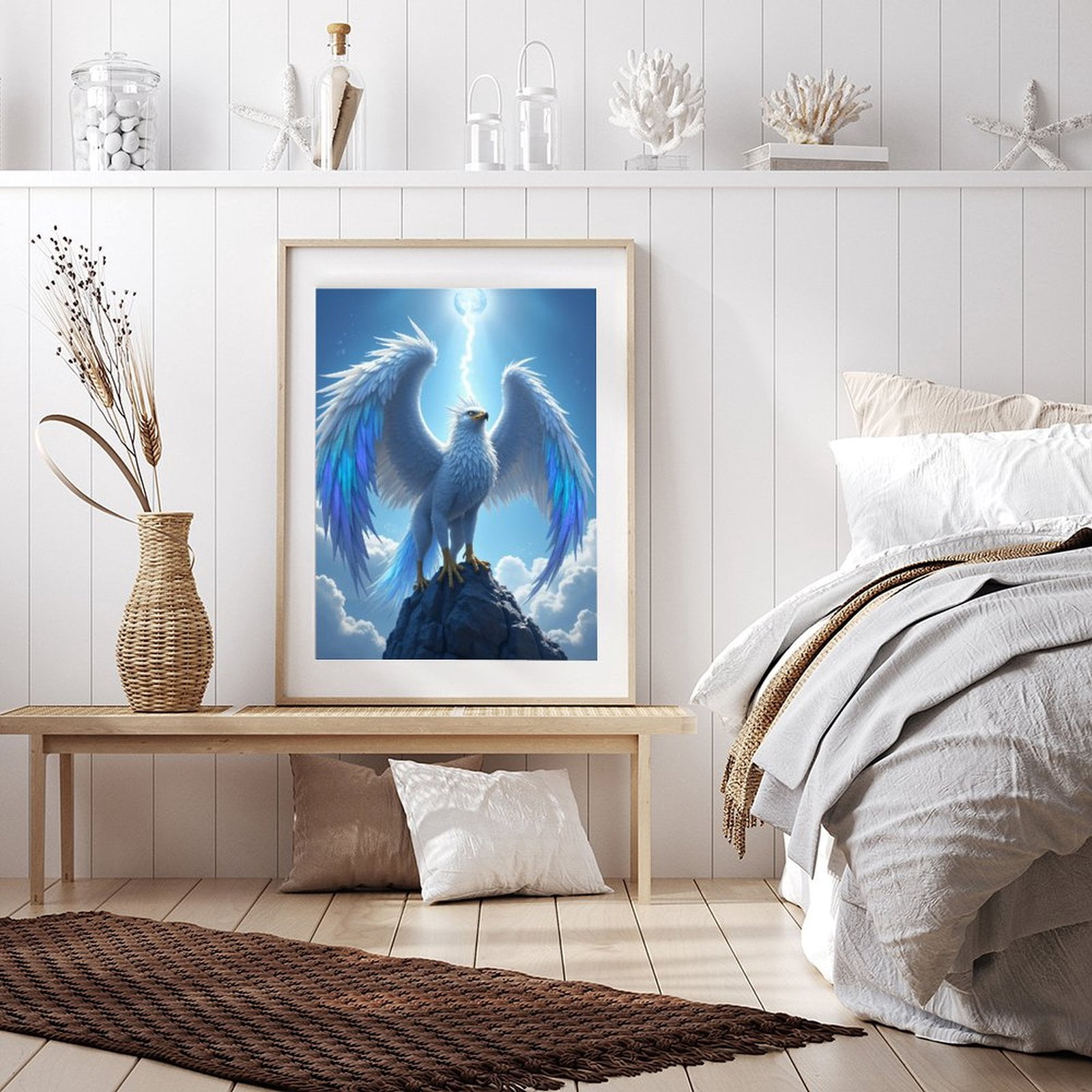 Diamond Art Kit for Adults, White Majestic Bird On Rock Diamond Painting for Adults Beginners, 5D DIY Diamond Art Painting Kits, Colorful Diamond Painting Craft for Home Decor 12x16