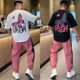 thumbnail image 2 of Conjunto de pantalones estampados para hombre, camiseta de algodón blanca con gráficos para entrenamiento, conjuntos de pantalones para hombre, marcas originales, corte ajustado, holgado, de alta cali, 2 of 5