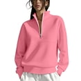 thumbnail image 2 of CFLVAEK Half Zip Sweatshirt for Women Solid Color Lapel Workout Sweatshirts Casual Long Sleeve Fall Pullovers Pink M, 2 of 7
