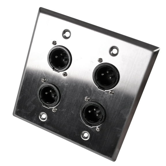 Seismic Audio Stainless Steel Wall Plate - 2 Gang with 4 XLR Male Connectors Silver - SA-PLATE38