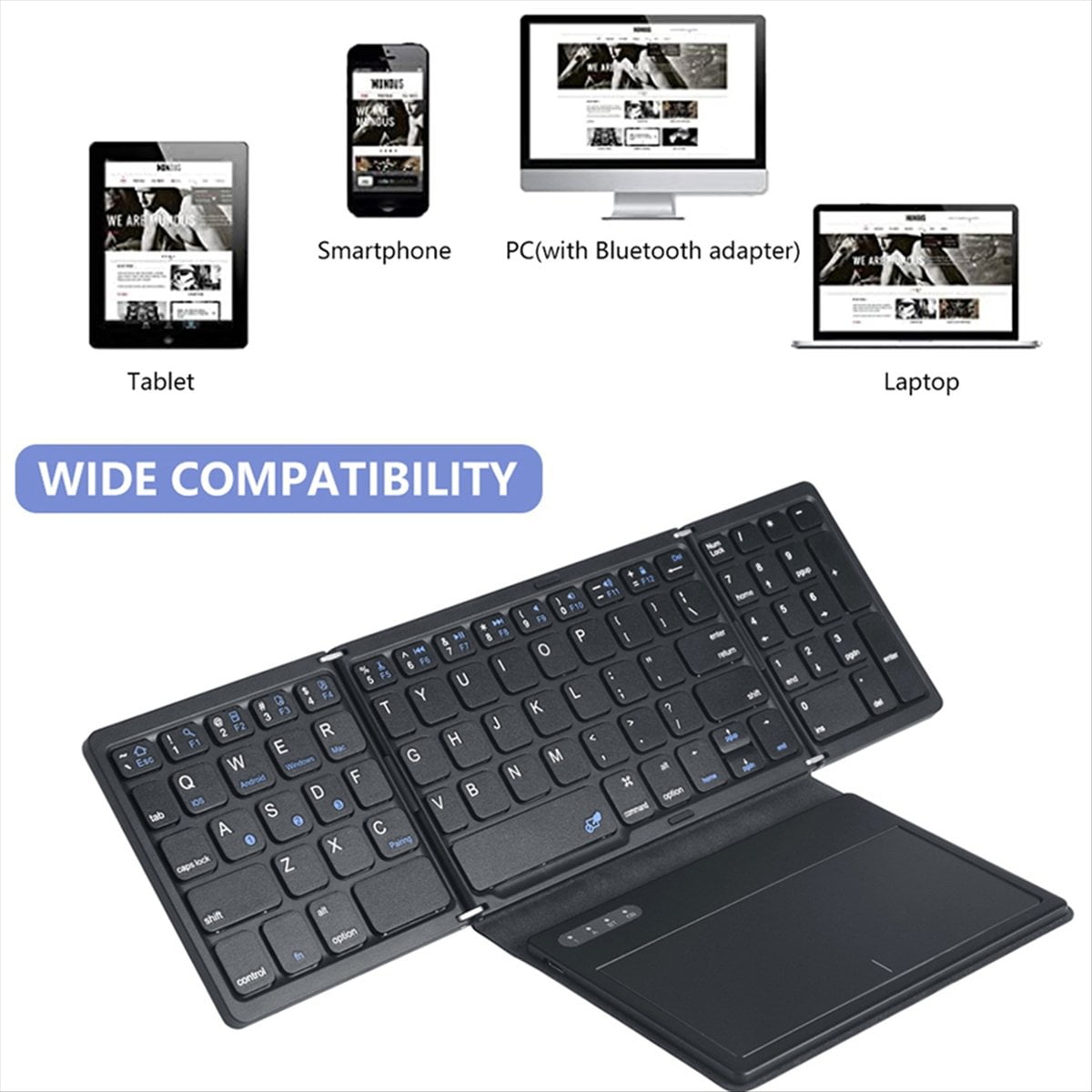 Foldable Bluetooth Keyboard with Touchpad Pocket Folding Keyboard for Laptop Tablet Wireless Rechargeable Keyboard