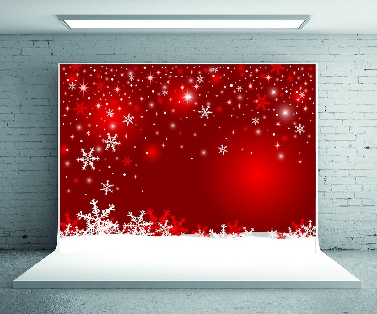 GreenDecor Polyster 5x7ft Red Photo Backdrop Snowflake Glitter Christmas Photography Backdrop Photo Booth Prop Background for Studio