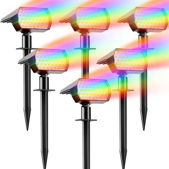 Solar Spot Lights Outdoor Waterproof, 8 Modes RGB Color Changing Landscape Spotlights, Dusk to Dawn Solar Powered Flood Wall Lights for Outside, Solar Garden Lights for Yard Porch