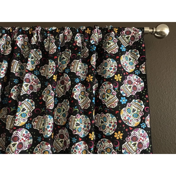 100% cotton window valance day of the dead sugar skulls black 42 wide