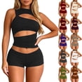 thumbnail image 3 of FUZHIQ Womens Summer Outfits 2 Piece Sleeveless Crew Neck Cut out Crop Top Bodycon Shorts Set Y2k Solid Color Stretchy Slim Fitted Matching Sets for Night out Club Party Wear Red XL, 3 of 6