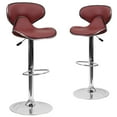 thumbnail image 2 of BizChair 2 Pack Contemporary Cozy Mid-Back Burgundy Vinyl Adjustable Height Barstool with Chrome Base, 2 of 8