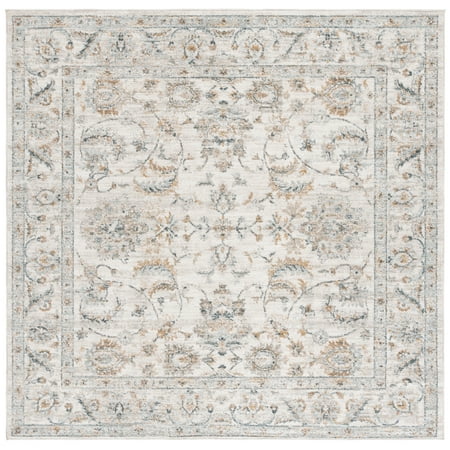 SAFAVIEH Avalon Malandra Floral Polyester Area Rug, Ivory/Blue Gold, 6'7" x 6'7" Square