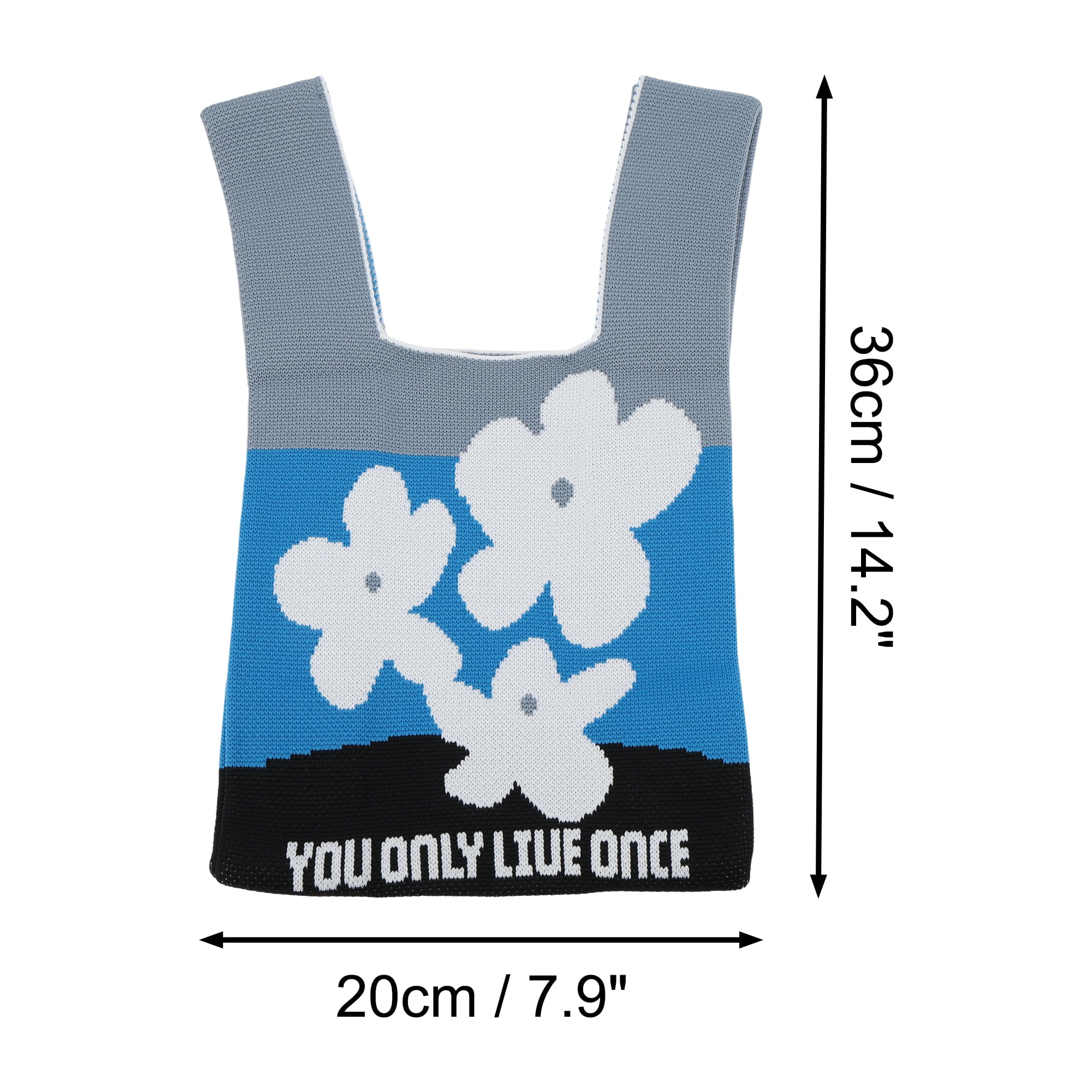 Unique Bargains Simple Stylish Flower Letter Knitted Wrist Bag for Everyday Use Blue