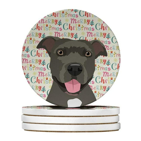 4 x 4 in. Unisex Pit Bull Blue No.3 Christmas Large Sandstone Coasters - Pack of 4