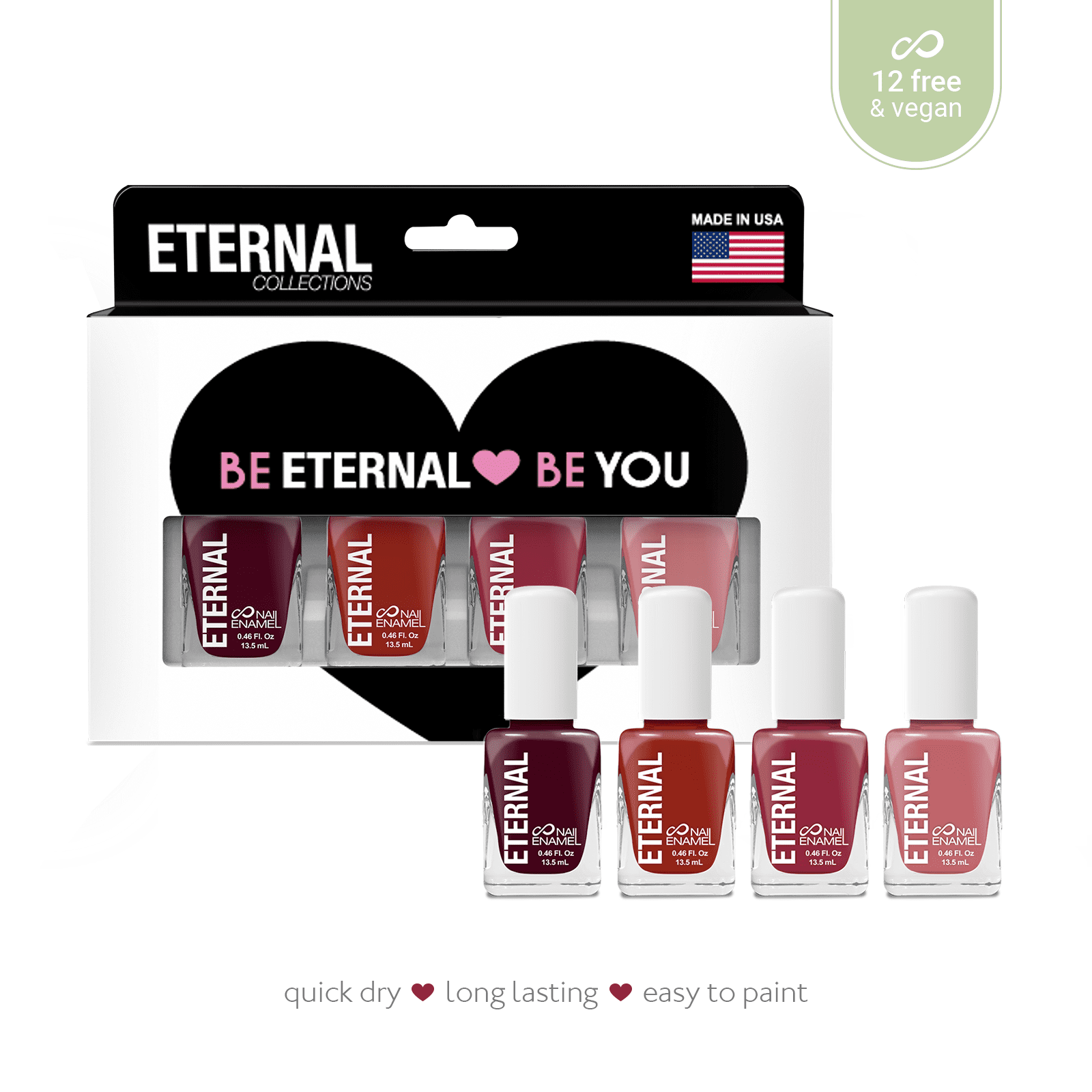 Eternal Red Nail Polish Set for Women (ROCK & ROSE) - Nail Polish Set for Girls - Long Lasting & Quick Dry Nail Polish Kit for Home DIY Manicure & Pedicure - Made in USA, 13.5mL (Set of 4)