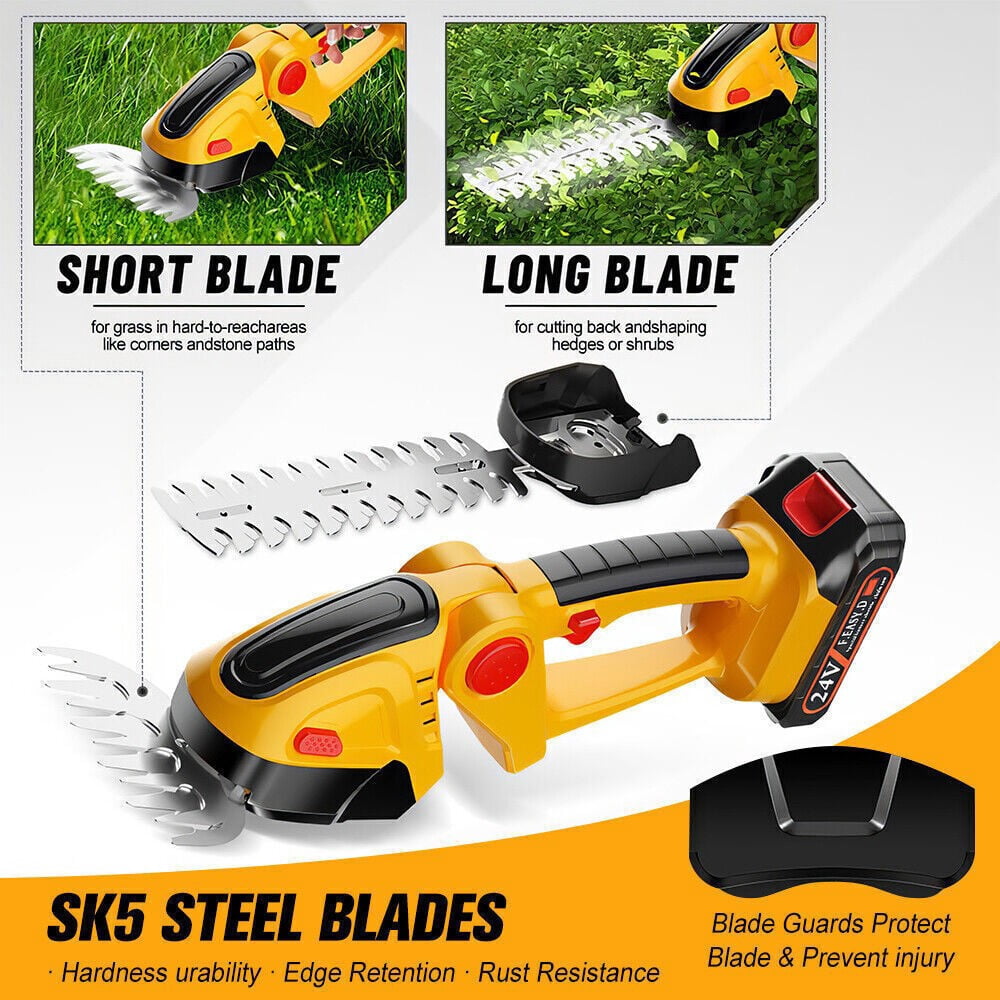 Cordless Hedge Trimmer, 3 in 1 Handheld Electric Grass Trimmer ,  Hedge Shear with 2.0Ah Lithium-Ion Battery for Garden and Lawn Maintenance