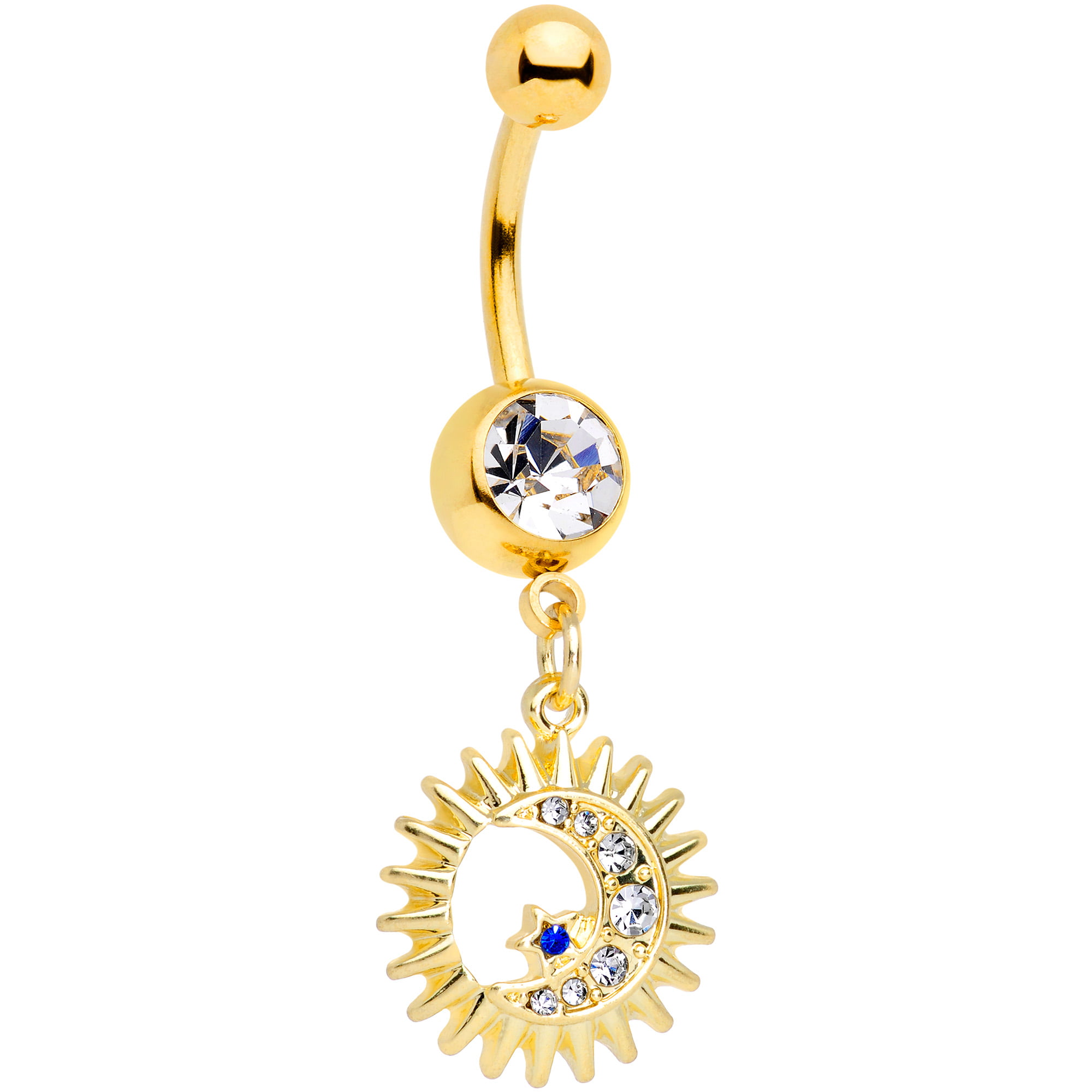 Sun Belly Button Ring Stainless Steel 14G Navel Piercing with Sun Dangle Charm Belly Jewelry