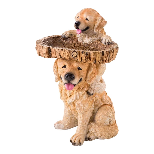Estatua de perro, estatuilla de resina, alimentador, estación de alimentación, paisaje, jardín, baño de pájaros, cuenco, escultura de Animal para