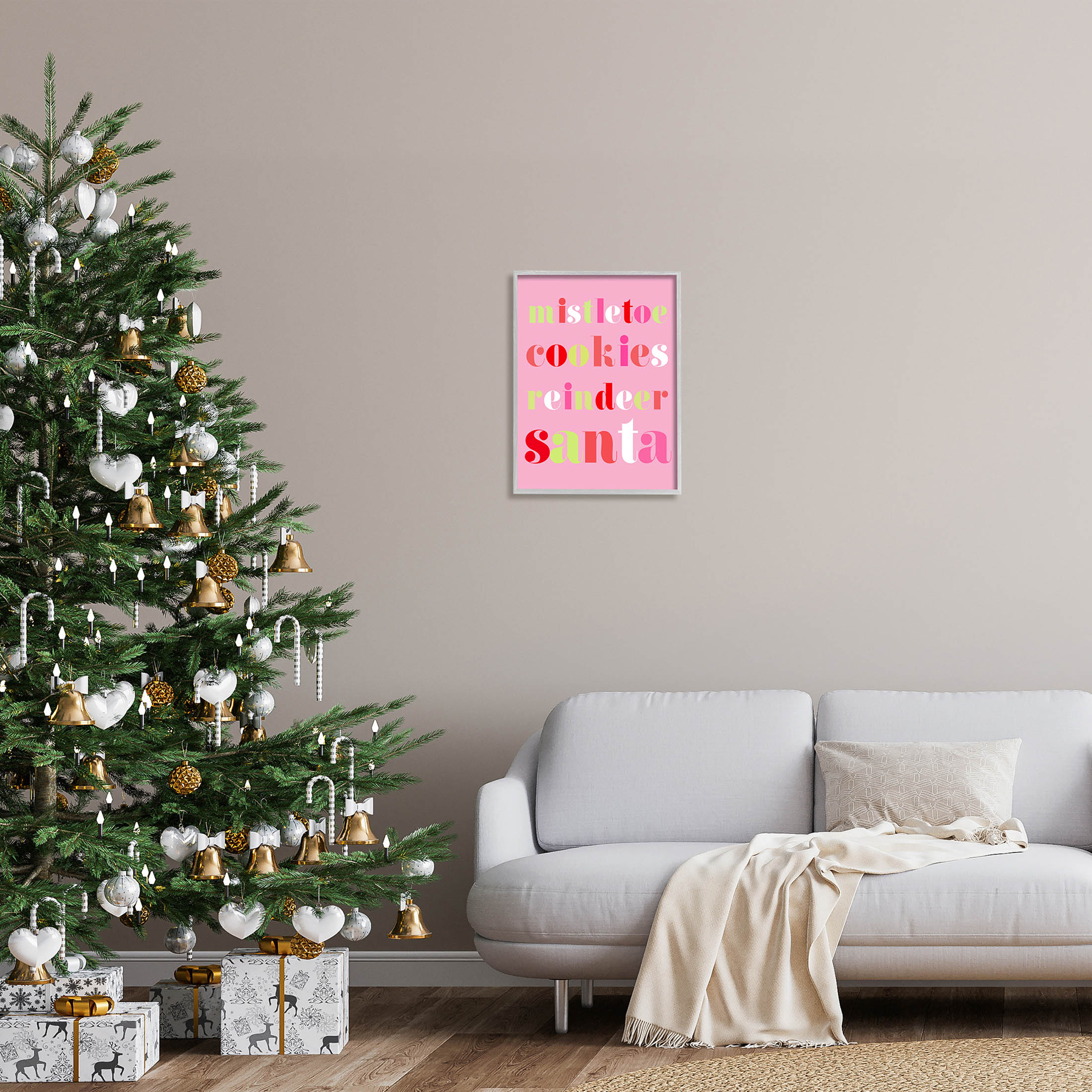 Mistletoe Cookies Reindeer Santa Bold Holiday Graphic Art Gray Framed Art Print Wall Art