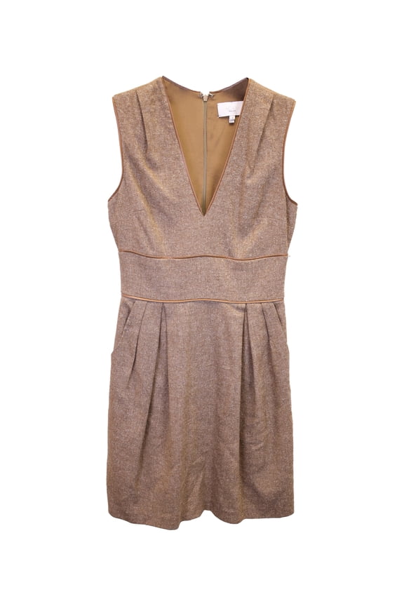 Pre-Owned Adam Lippies V-Neck Sleeveless Dress in Beige Wool