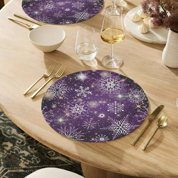 Christmas Placemats | Purple Flakes | Holiday Dinner Table Decor | 4 Pack