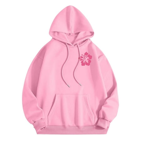 ADSSDQ pink palm puff hoodie Women Oversized Letter Preppy Sweatshirt Teen Girls Long Sleeve Pullover Tops Fall Winter Clothes Pink M