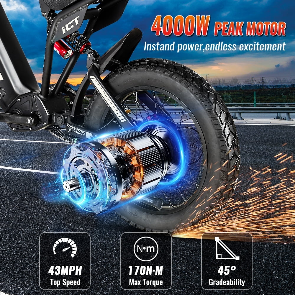 TUTTIO ICT Electric Dirt Bike for Adults Teen, 4000W Full Suspension Motorcycle, 60V 25AH, Max 49 MPH, 7-Speed Ebike