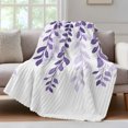 thumbnail image 4 of Purple Ombre Botanical Throw Blanket, Flannel Fleece Blanket with Striped Design for Couch, Watercolor Country Pastoral Leaf Soft Breathable All Season Plush Blankets for Sofa Office Bed 50"x60", 4 of 9